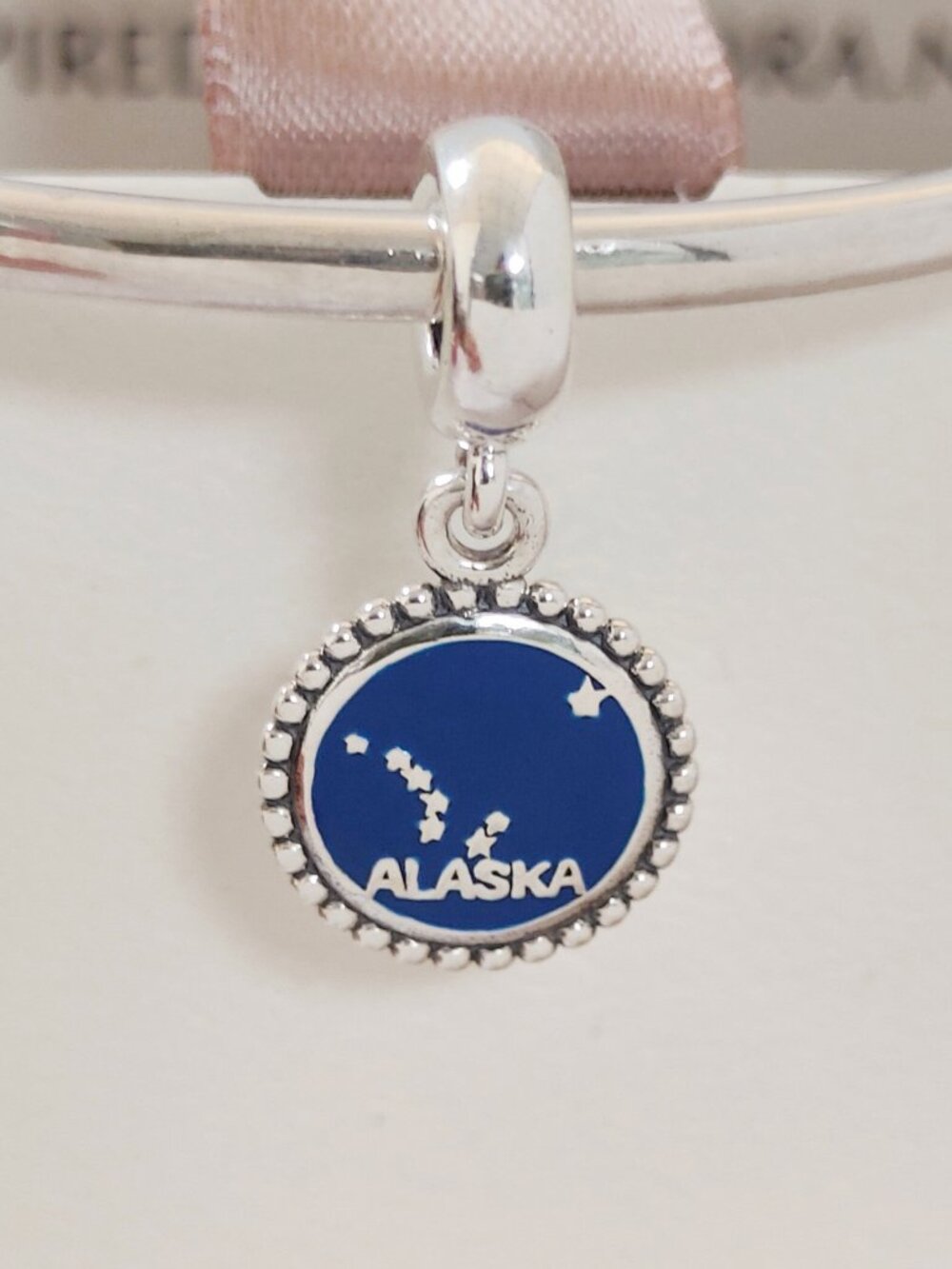 Pandora Alaska Engraved Flag Dangle Charm S925 Silver Bracelet Pendent with box